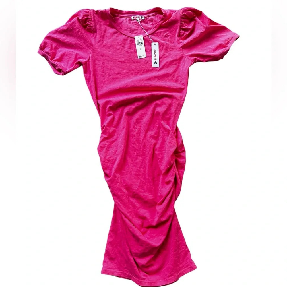 NWT Sundry Puff Sleeve T-Shirt Mini Dress Pink Size S (Anthropologie) - Picture 3 of 7